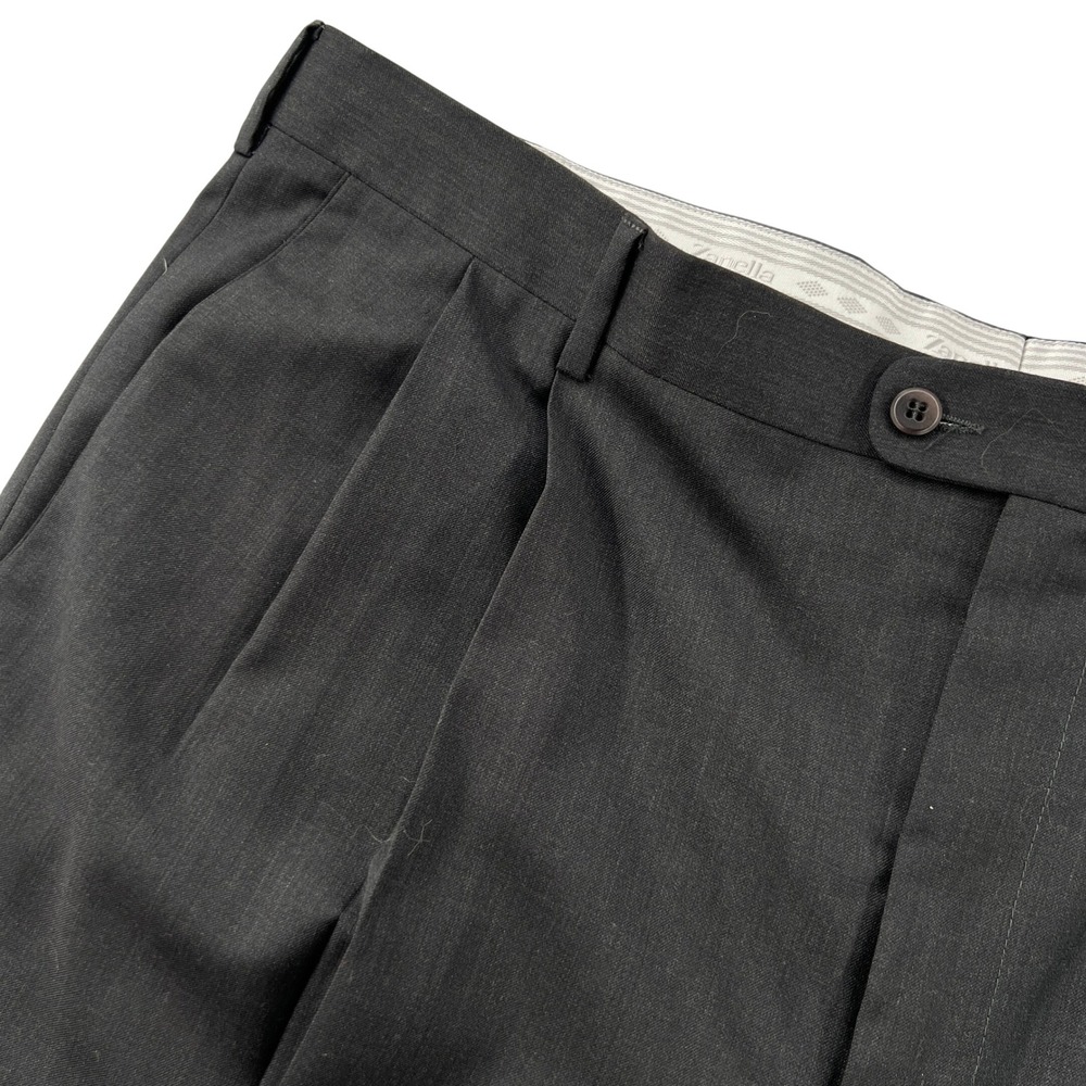 NEW Zanella Bennett Charcoal Grey Wool Double Pleat Dress Pants Men 42x32 Italy